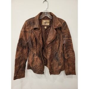 Wilsons leather vintage jacket women M brown distressed asymmetrical coat